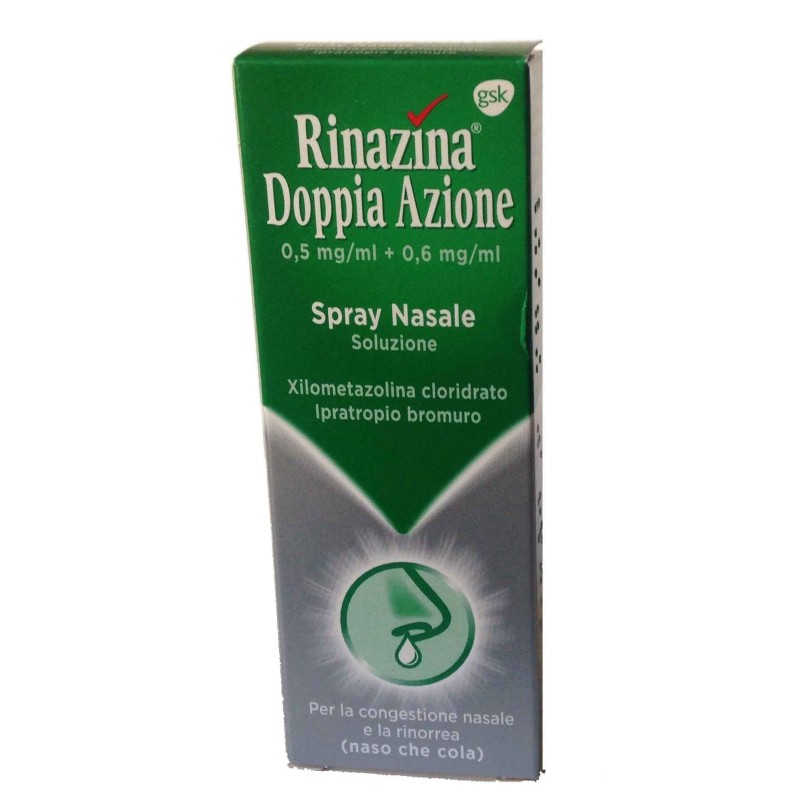 Haleon Italy Rinazina Doppia Azione 0,5 Mg/ml + 0,6 Mg/ml Spray Nasale, Soluzione Xilometazolina Cloridrato/ipratropio Bromuro