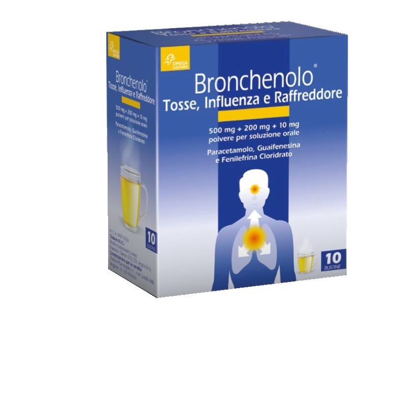 Perrigo Italia Bronchenolo Tosse, Influenza E Raffreddore 500 Mg+200 Mg+10 Mg Polvere Per Soluzione Orale Paracetamolo, Guaifene